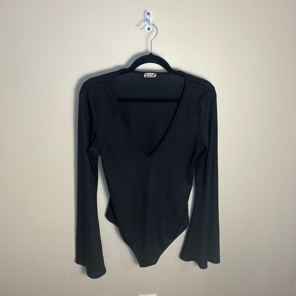 Intimately Free People Charli Bell-Sleeve Bodysuit Black Size Large Long Sleeve - Picture 4 of 8